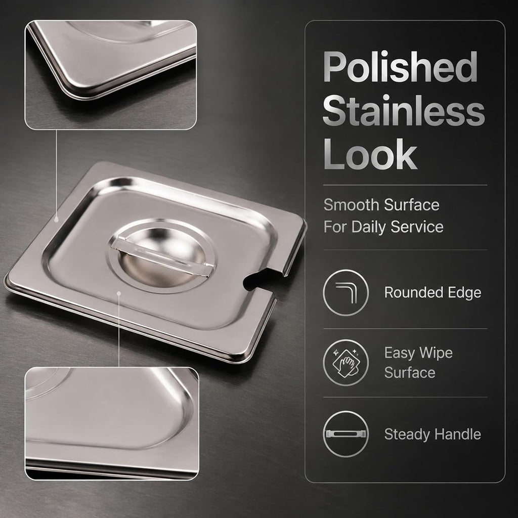 2PCS Stainless Steel 1/6 Size Steam Table Pan Covers