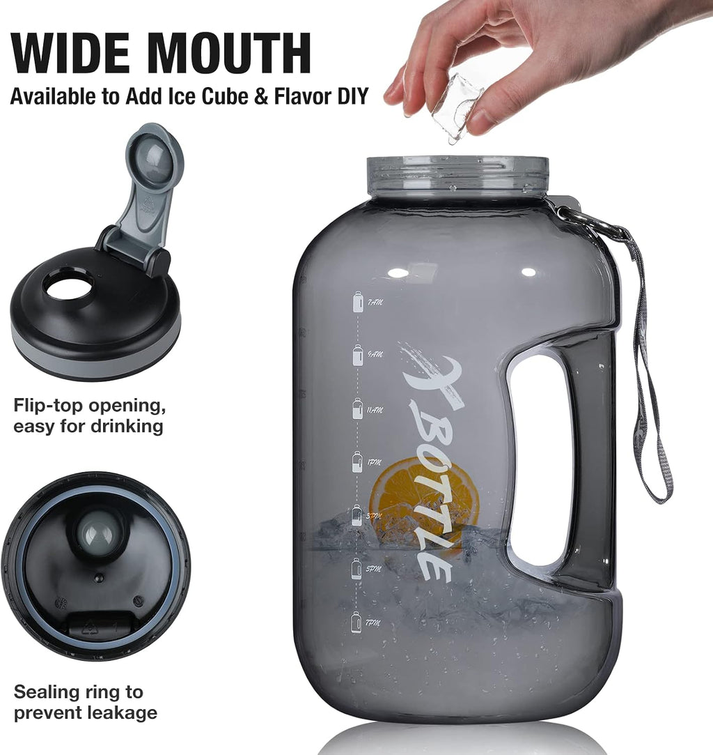 1 Gallon BPA Free Dishwasher Safe 128oz Large Water Bottle with Motivational Time Marker and Handle - Leak-proof Big