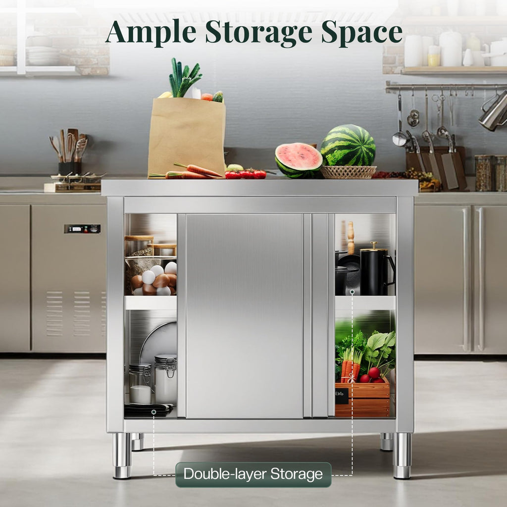 36-Inch Stainless Steel Work Table with Cabinet