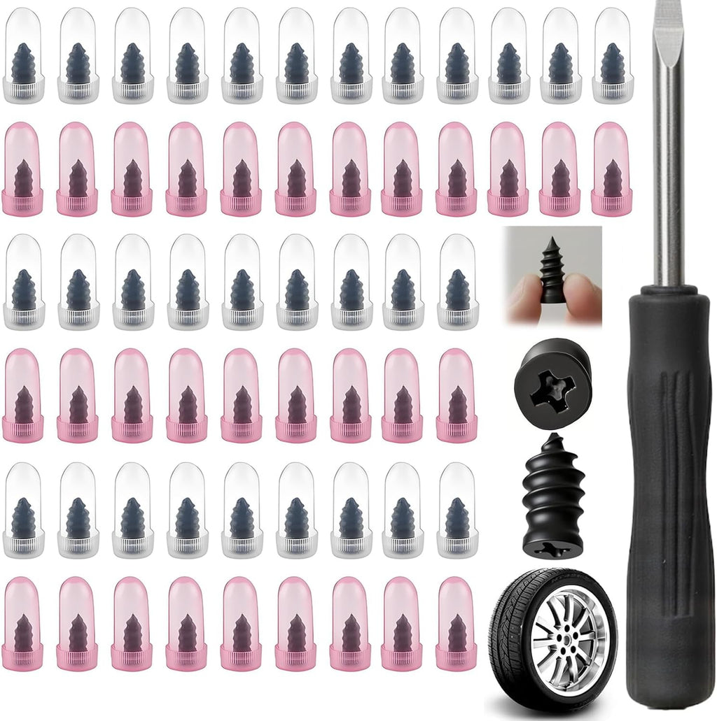 Tire Repair Rubber Nail Kit with 2 Sizes, Screw in Tire Plugs Rubber Screws, Tire Repair Screws for Tubeless Tires