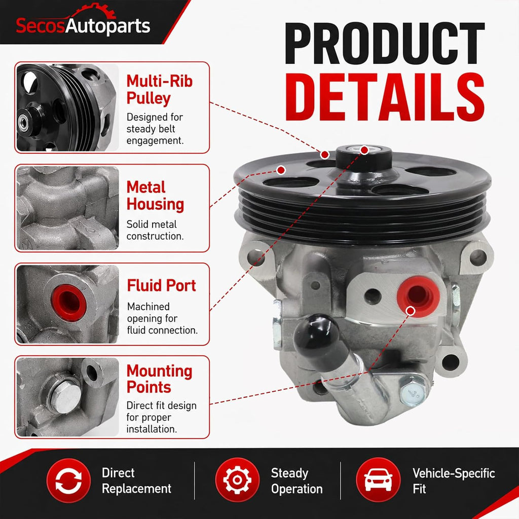 SecosAutoparts STP320 Power Steering Pump w/Pulley Compatible with Ford Transit-150 250 350 350 HD 2015-2024 V6 3.5L 3.7L # CK4Z3A674A CK4Z3A674B CK4Z3A674C