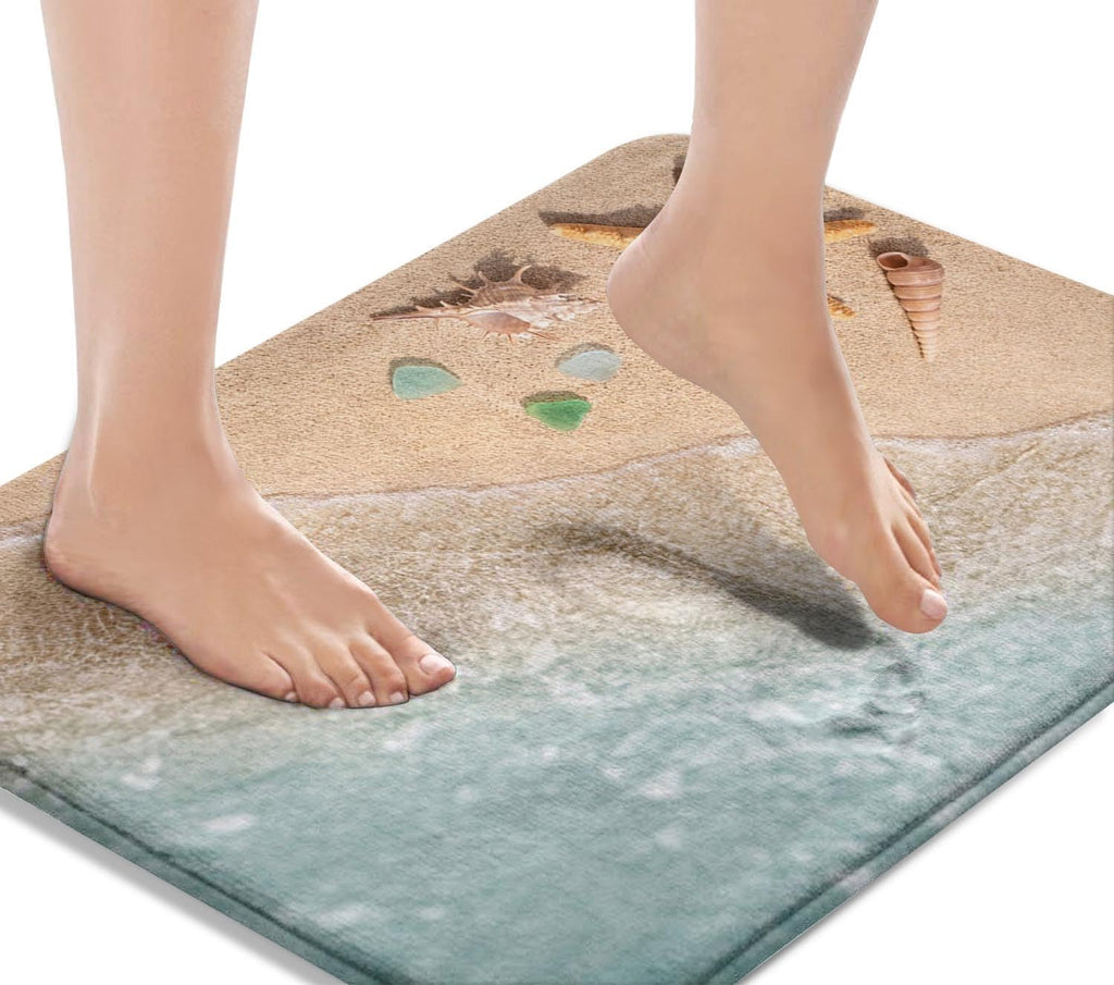 Bathroom Rug Set of 3, 3 Pieces Bath Mats Set, Beach Starfish No Silp Washable Cover Floor Rug Decorations for