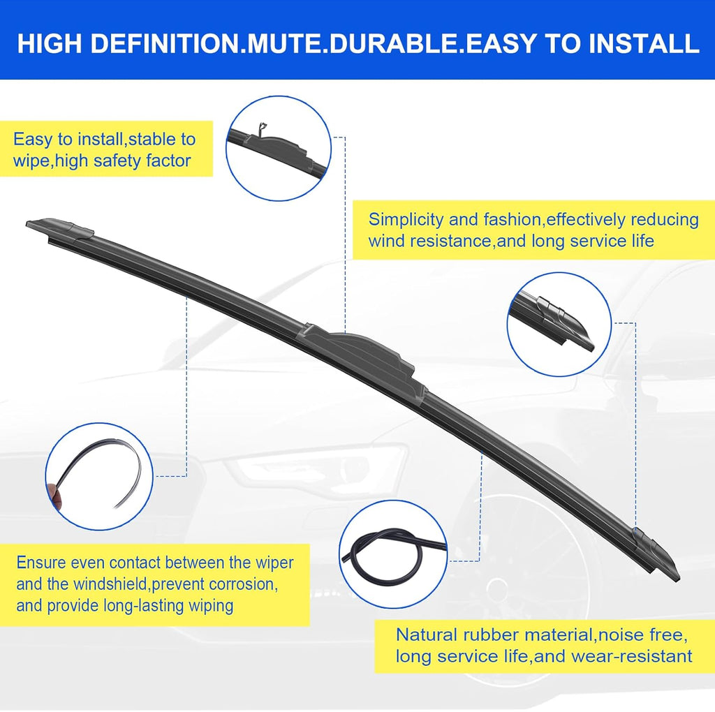 OEM Quality 22" + 19" Premium All-Seasons Durable Stable and Quiet Windshield Wiper Blades-J Hook Wipers(Set of 2)