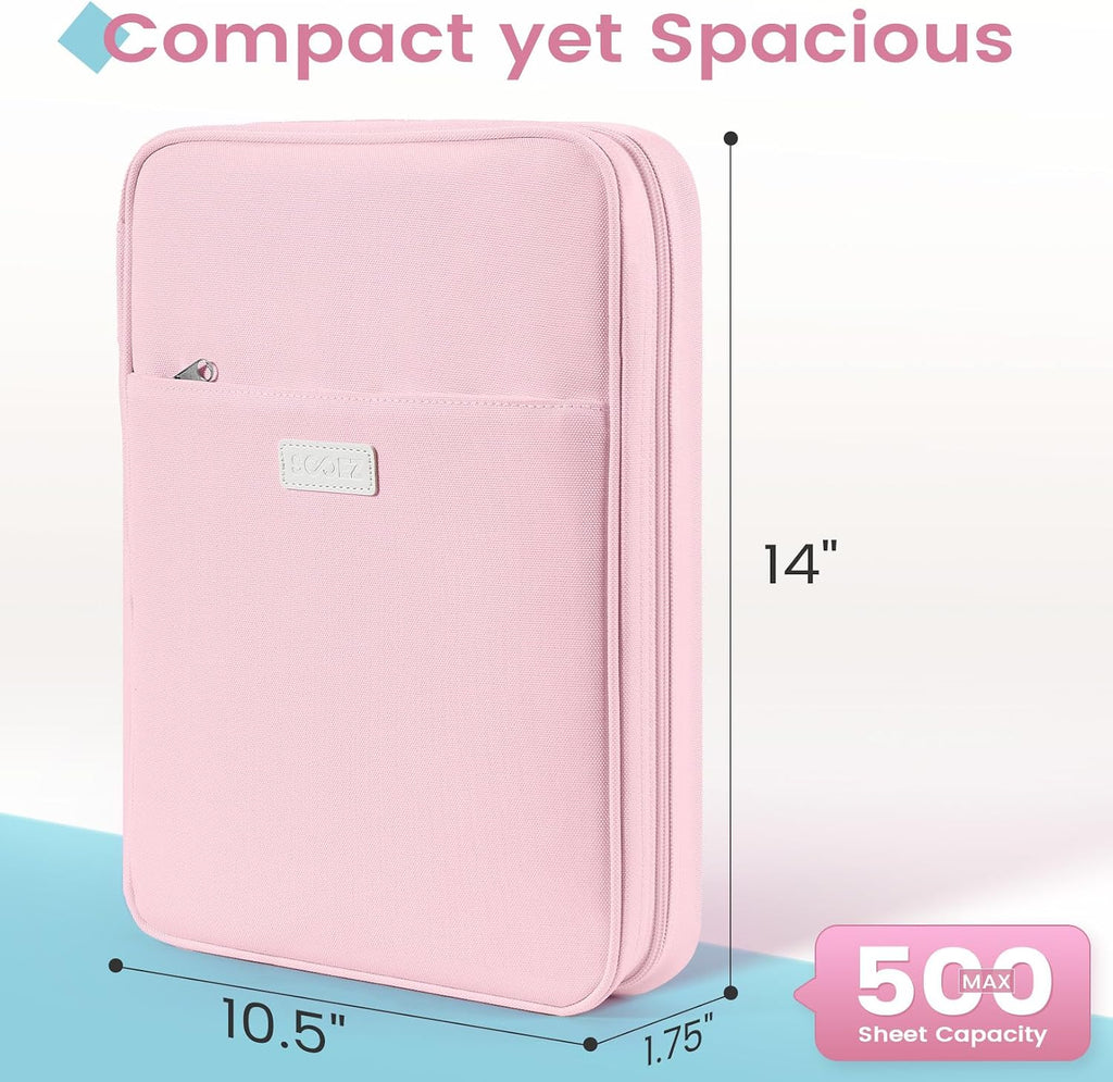 Zipper Binder Bag, 1 Inch Binders 3 Ring O-Ring, 5-Tab Divider Folder | Expanding File Folder, 500-Sheet Capacity