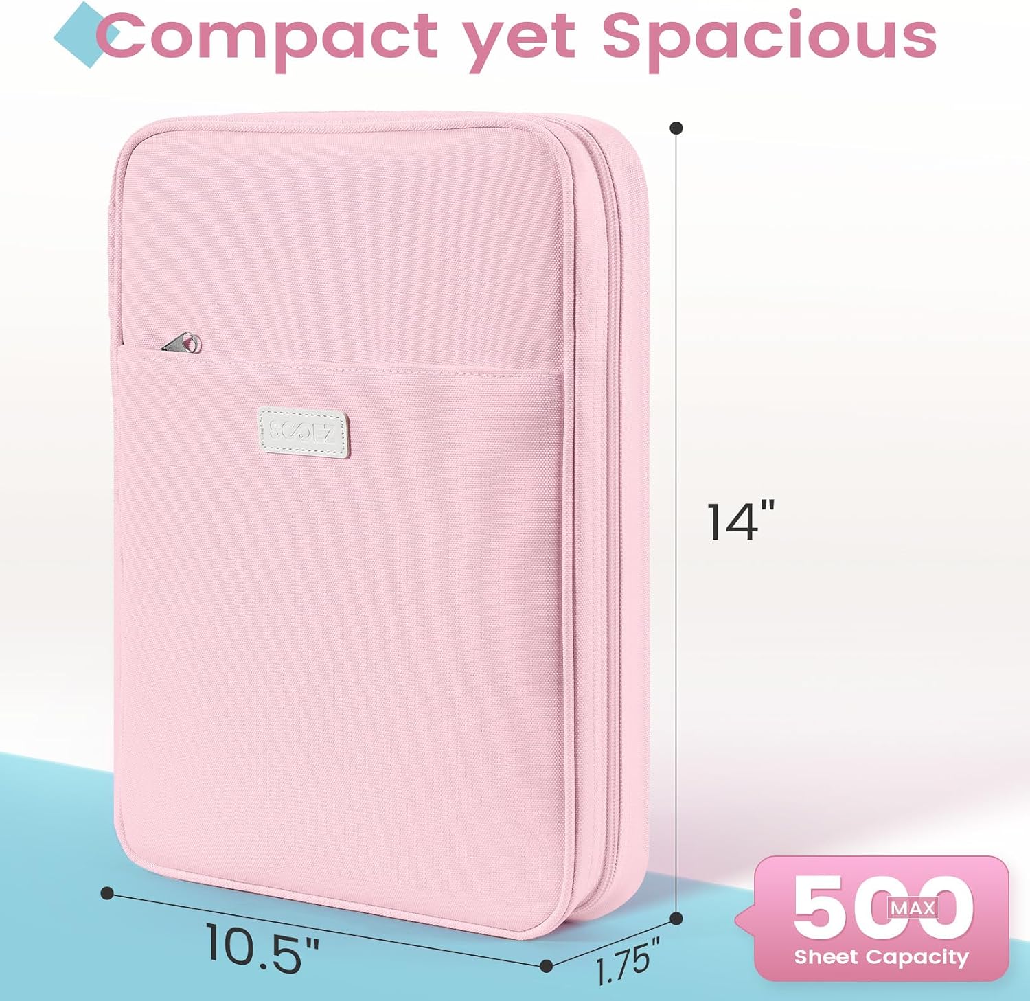 Zipper Binder Bag, 1 Inch Binders 3 Ring O-Ring, 5-Tab Divider Folder | Expanding File Folder, 500-Sheet Capacity