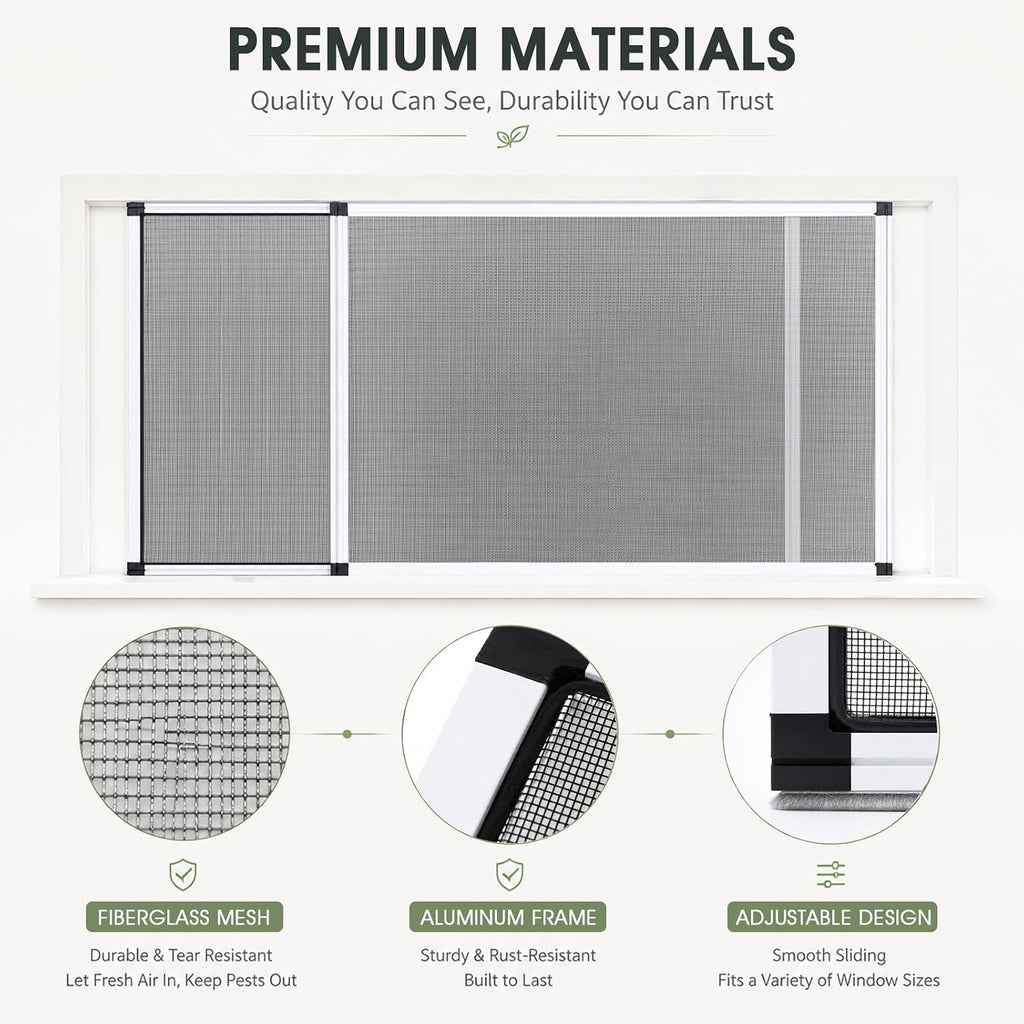 Expandable Window Screen, Adjustable Window Screen (10" H x 14.3"-25" W)