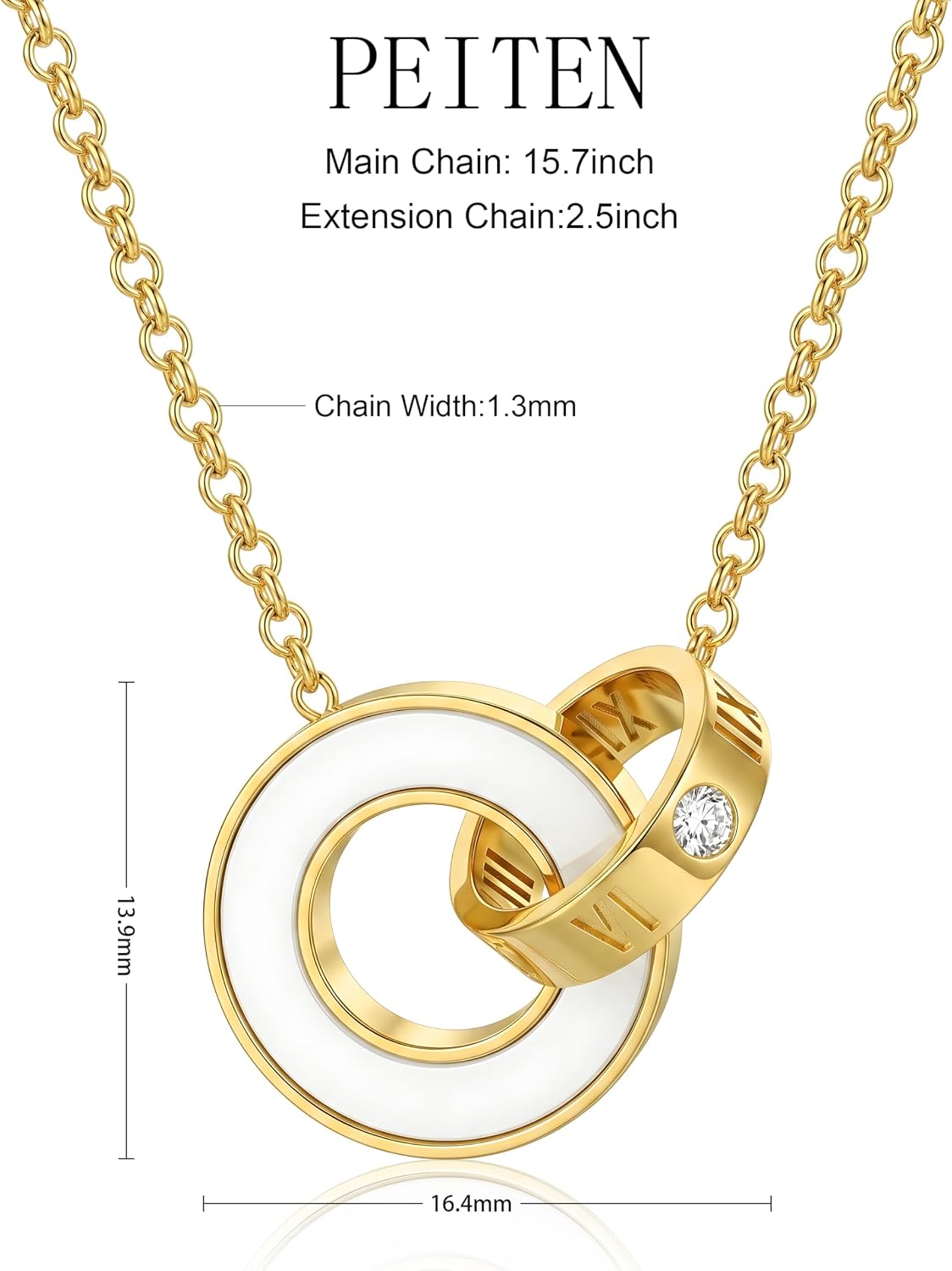 Pendant Necklace For Women, 18K Gold-Plated Chain, with Enamel Circle