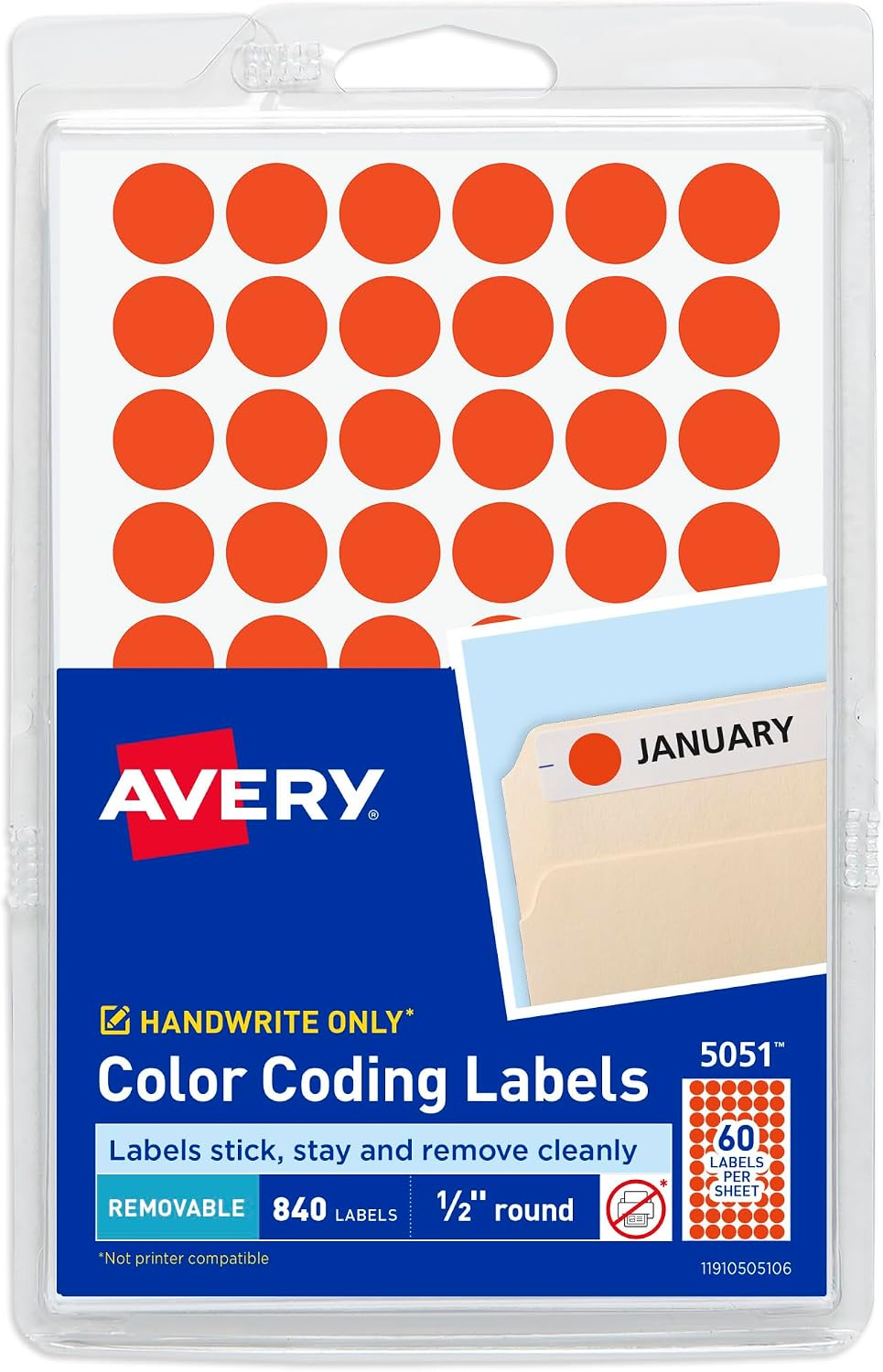 Color-Coding Removable Labels, 1/2 Inch Round Stickers, Neon Coral, Non-Printable, 840 Dot Stickers Total (5051)