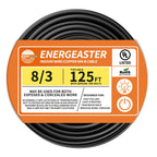 Energeaster Stranded Indoor 8/3 NM-B Copper Cable with Ground 125FT, Black