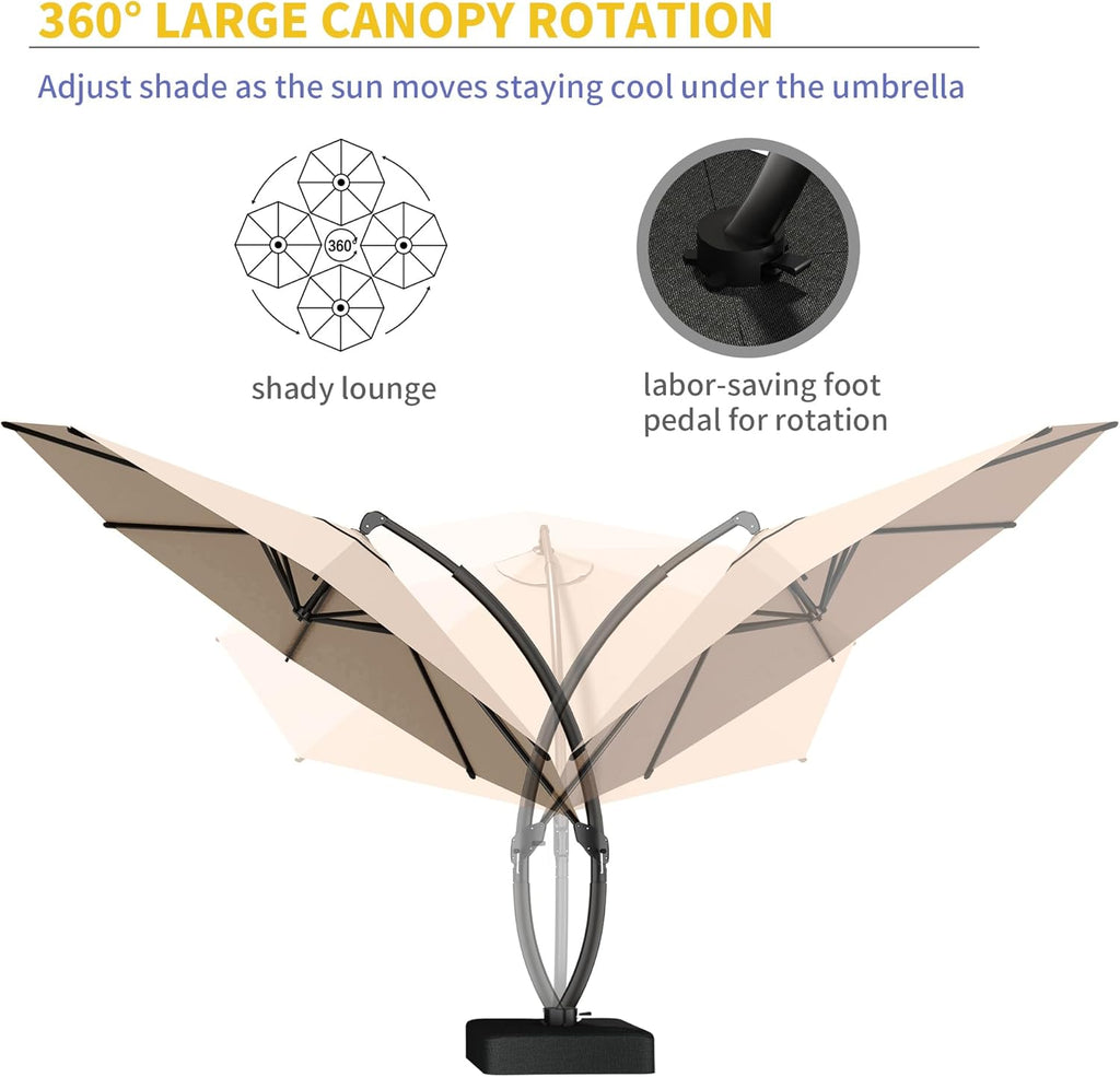 11ft Offset Cantilever Patio Umbrella with Base Included, Large Round Aluminum Outdoor Umbrella, 360° Rotation &