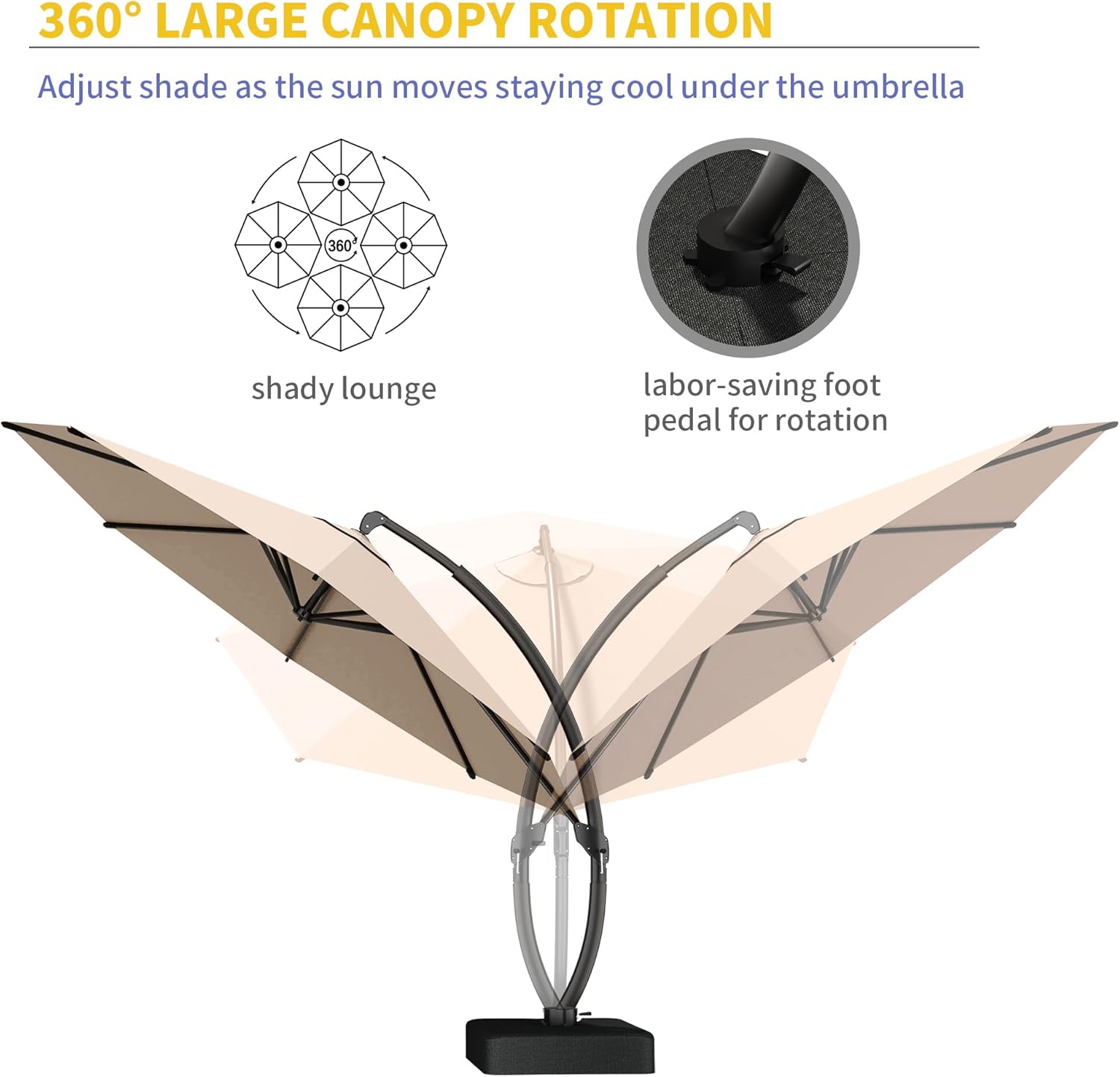 11ft Offset Cantilever Patio Umbrella with Base Included, Large Round Aluminum Outdoor Umbrella, 360° Rotation &
