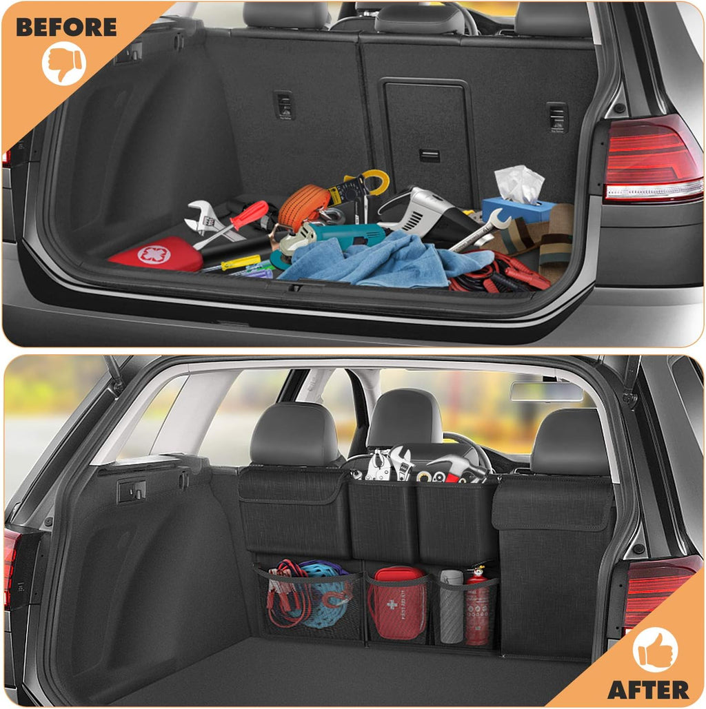 Car Trunk Organizer and Storage, Detachable Seat Back Hanging Organizers Storage with Zippers, Large Capacity Car