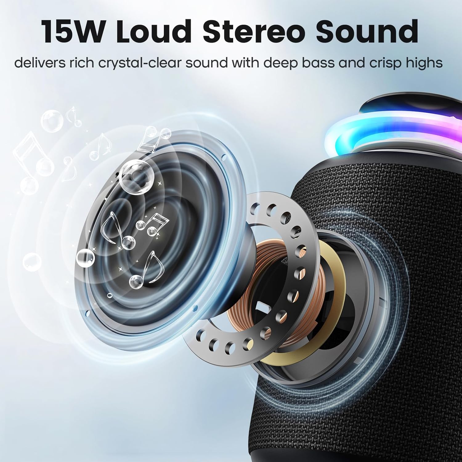 Bluetooth Speaker Wireless,IP67 Waterproof & Dustproof Portable Speaker with Lights,15W Loud Stereo Sound, 2500mAh