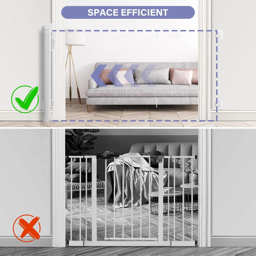 Retractable Baby Gates No Drilling, PRObebi Retractable Dog Gate for the House Extends to 54" Wide 33" Tall, Gates