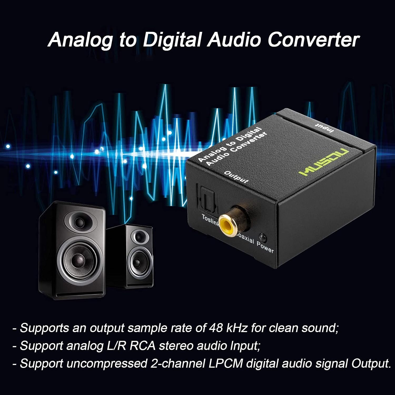 RCA Analog to Digital Optical Toslink Coaxial Audio Converter Adapter with Optical Cable