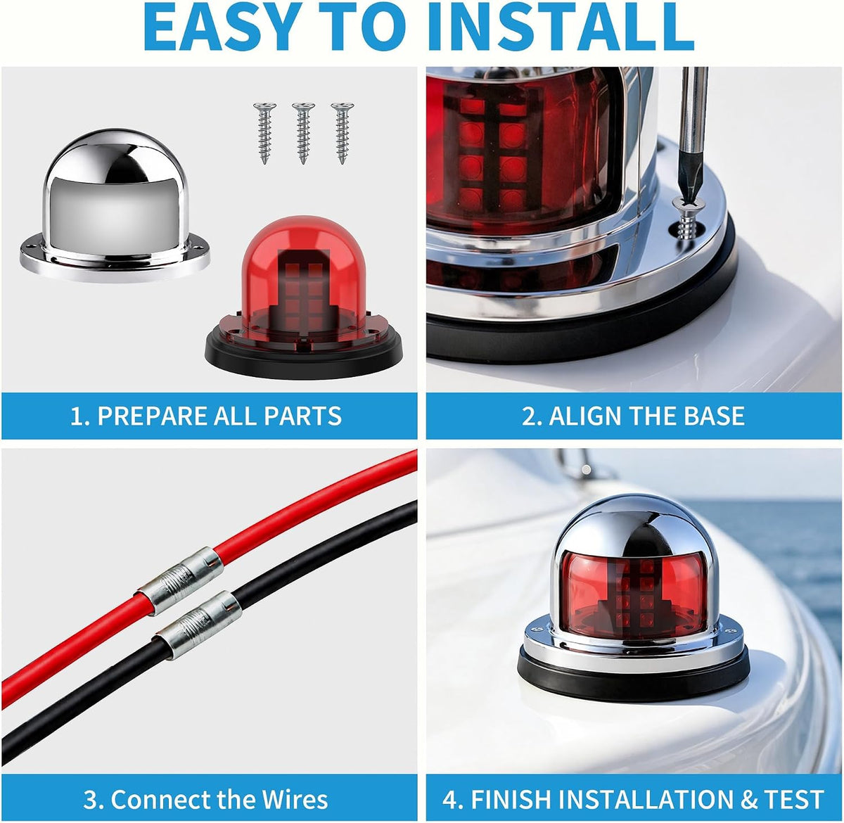 Obcursco Boat Navigation Lights, LED Red and Green Deck Mount Light