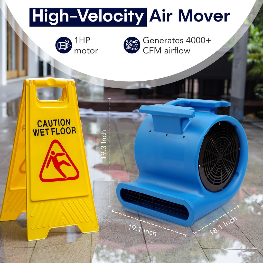 3-Speed Air Mover 1HP 4000+ CFM Monster Floor Blower Carpet Dryers Janitoral Floor Dryer