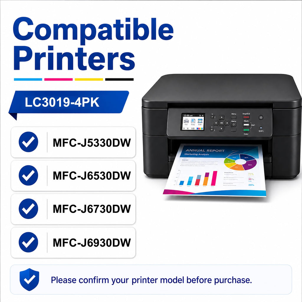 LC3019 BK/C/M/Y Ink Cartridges 4 Pack Replacement for Brother LC3019