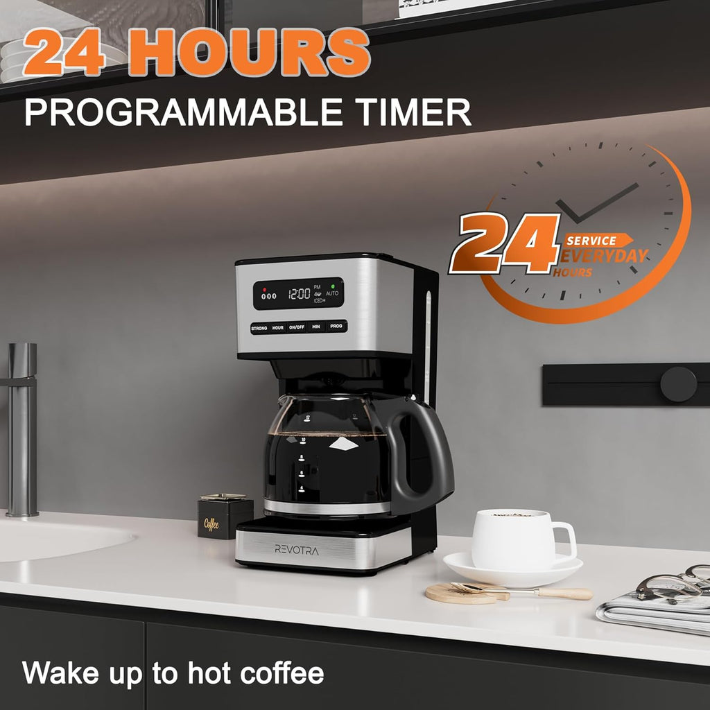 12 Cup Programmable Coffee Maker, Hot and Iced Drip Coffee Makers | Regular & Strong Brew Drip Coffee Machine, 1-4
