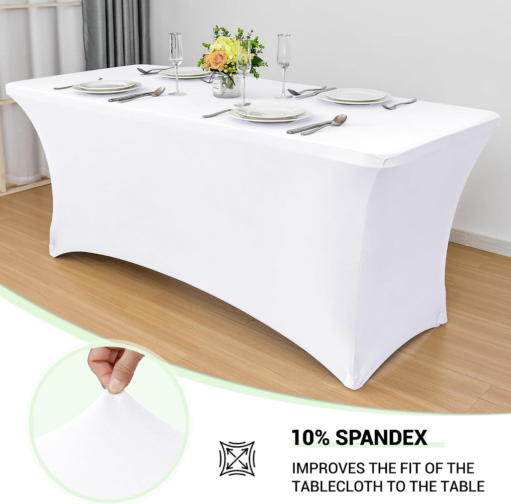 6ft Stretch Spandex Table Cover - 2 Pack Universal Rectangular Fitted Tablecloth Protector for Wedding, Banquet and