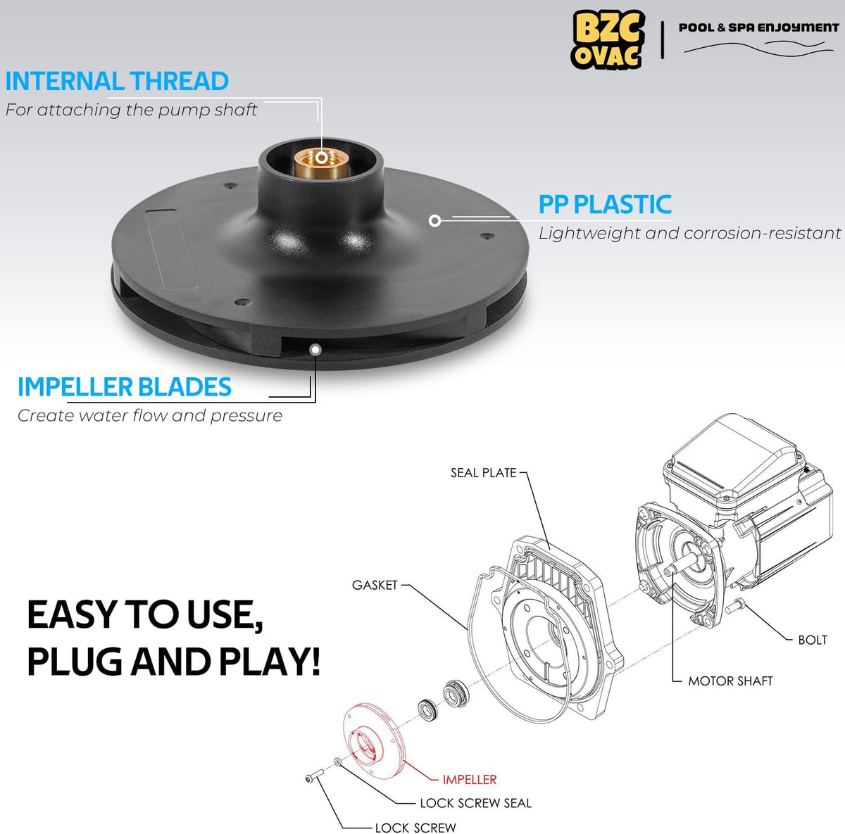 073129 Impeller Compatible with WhisperFlo 1HP 1.5 HP and 2 HP Pool and Spa Pump, Black