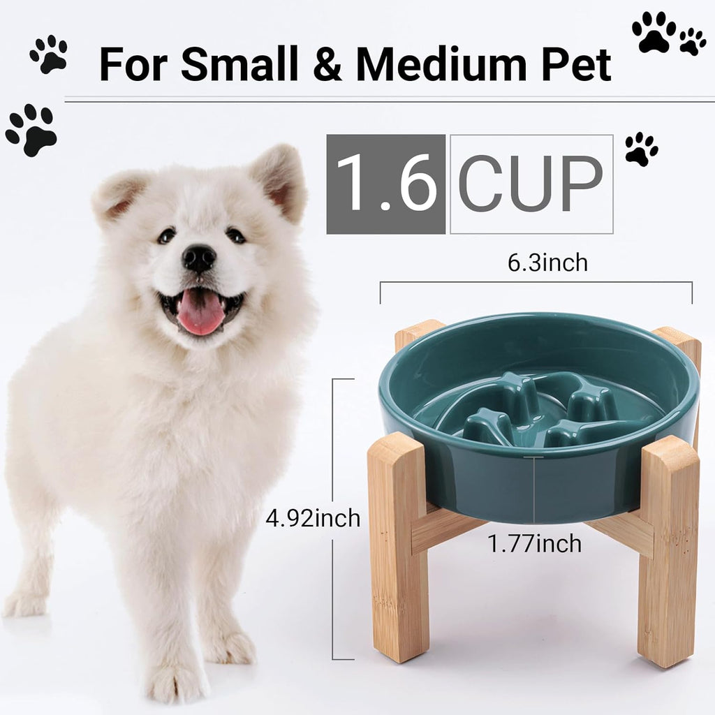 Ceramic Slow Feeder/Dog Bowl for Small Medium Dogs,Elevated/Raised Slow Feeding Dog Food Water Dish Heavy