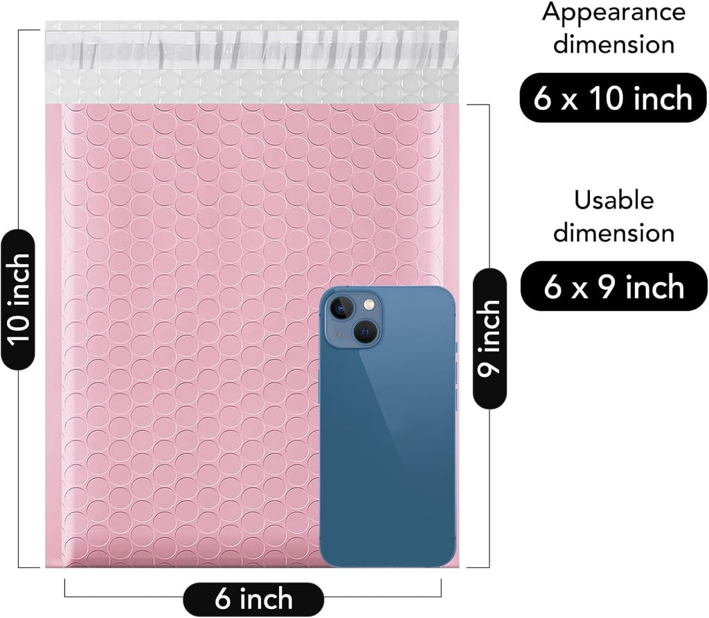 Bubble Mailers 6x10" 100 Pack Light Pink Padded Envelopes Self Seal