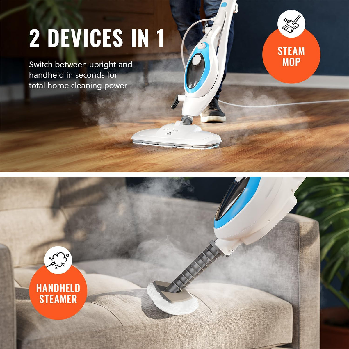 PurSteam 10-in-1 Steam Mop, Floor Steamer with Detachable Handheld Steam Cleaner for Tile, Hardwood Floors | Steam