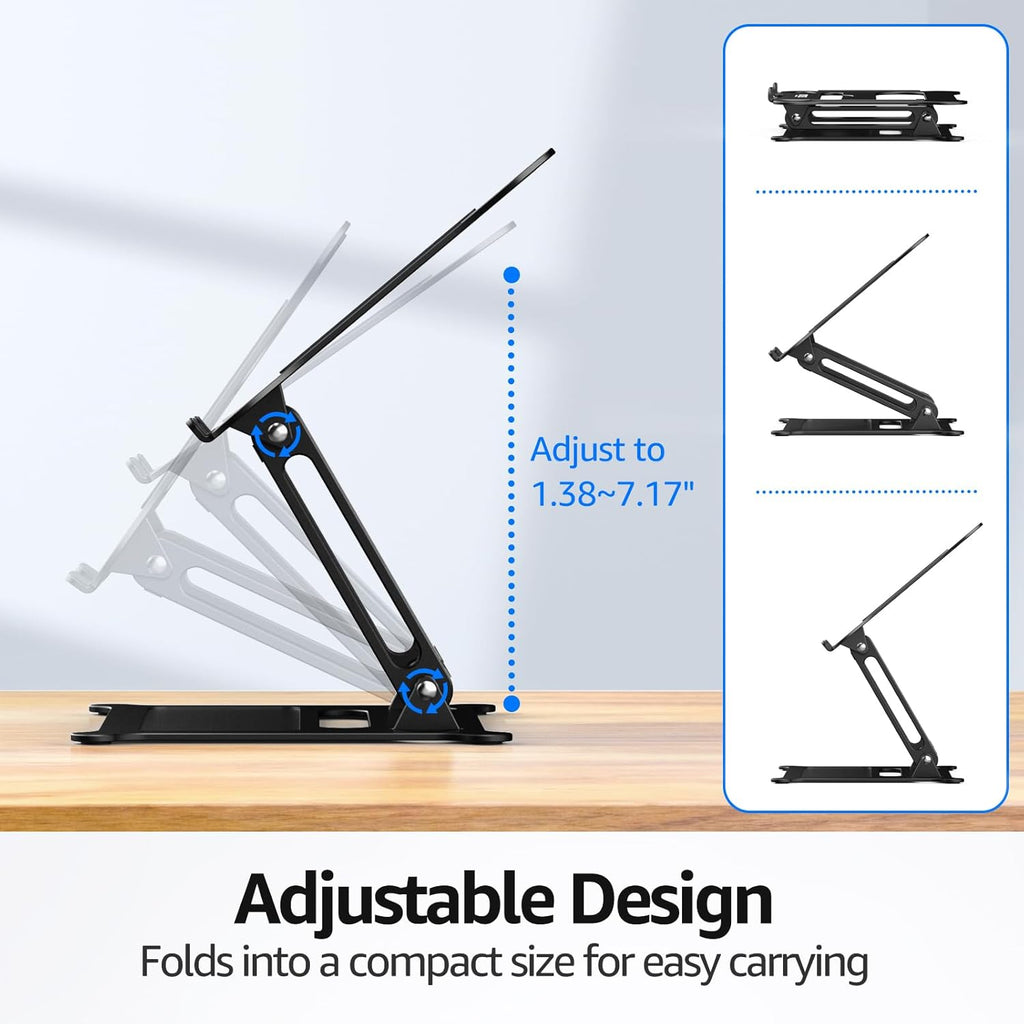 Aluminum Laptop Stand, Portable Laptop Riser, Adjustable Laptop Stand for Desk Foldable, Ergonomic Computer Notebook