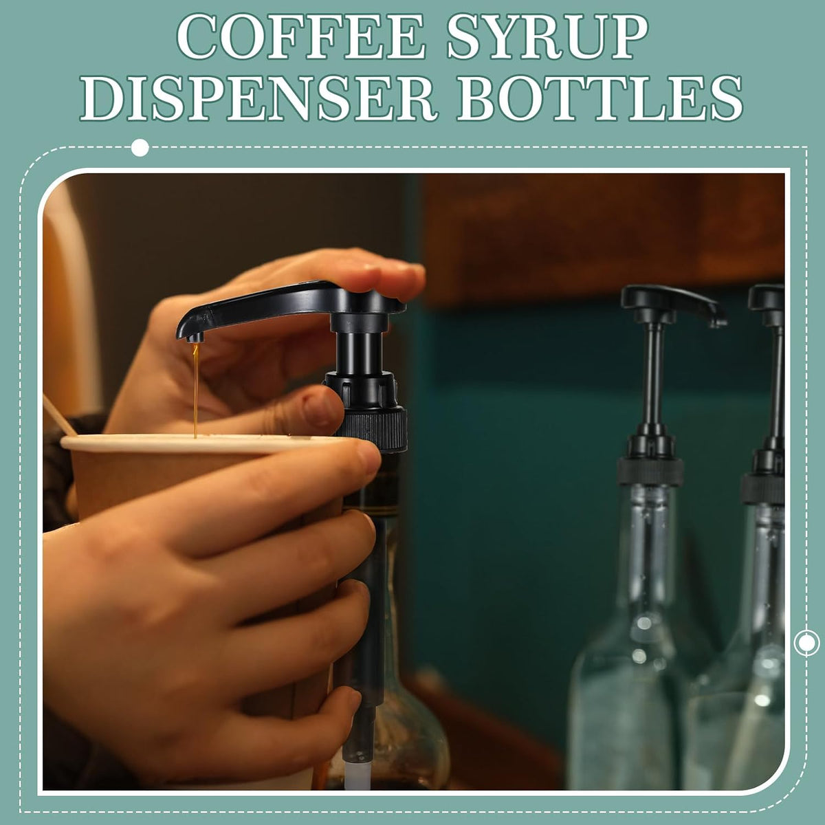 6 Pcs 25 oz Plastic Syrup Bottles with Pump Syrup Dispenser, Black
