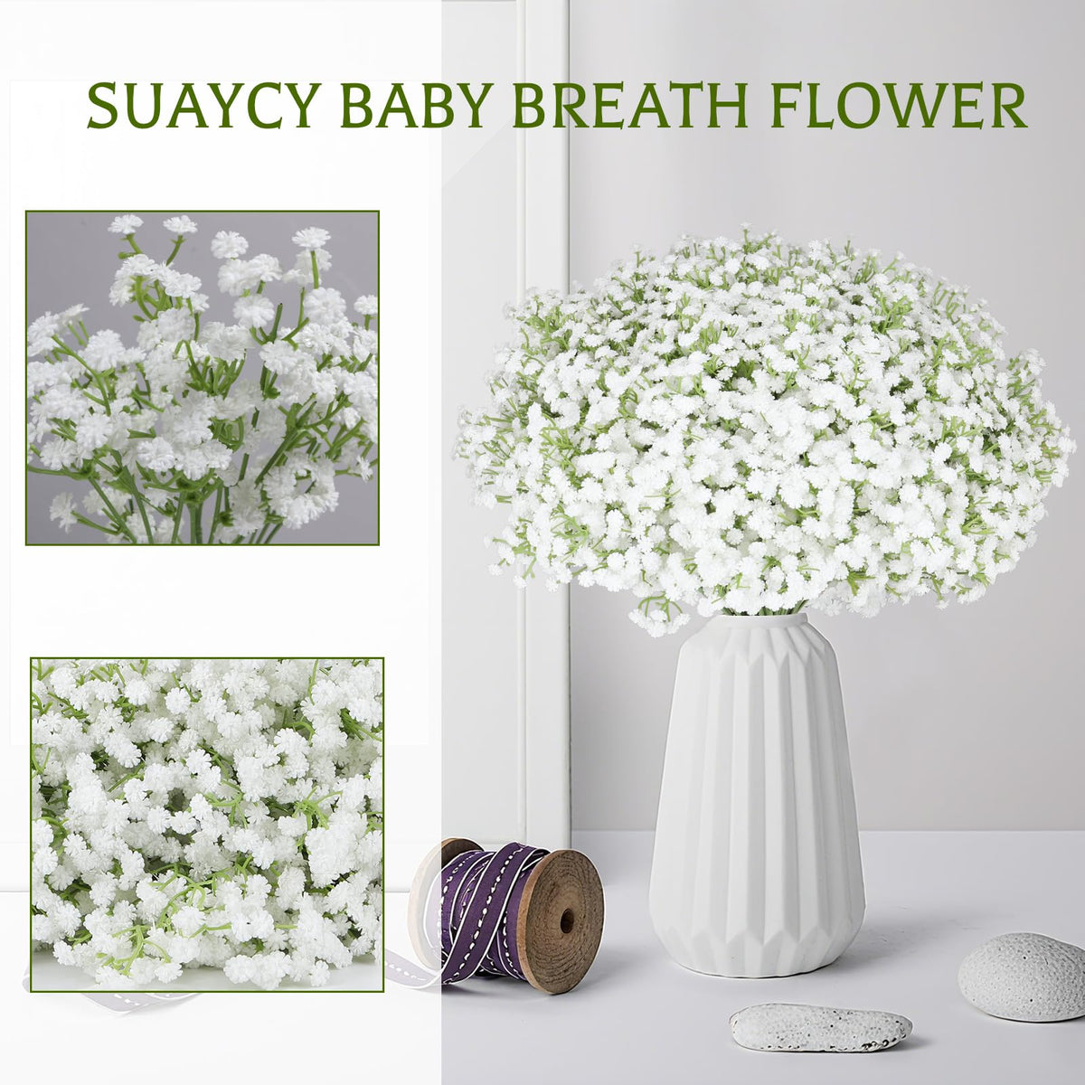 Babys Breath Artificial Flowers Bulk, 30 Pcs White Gypsophila