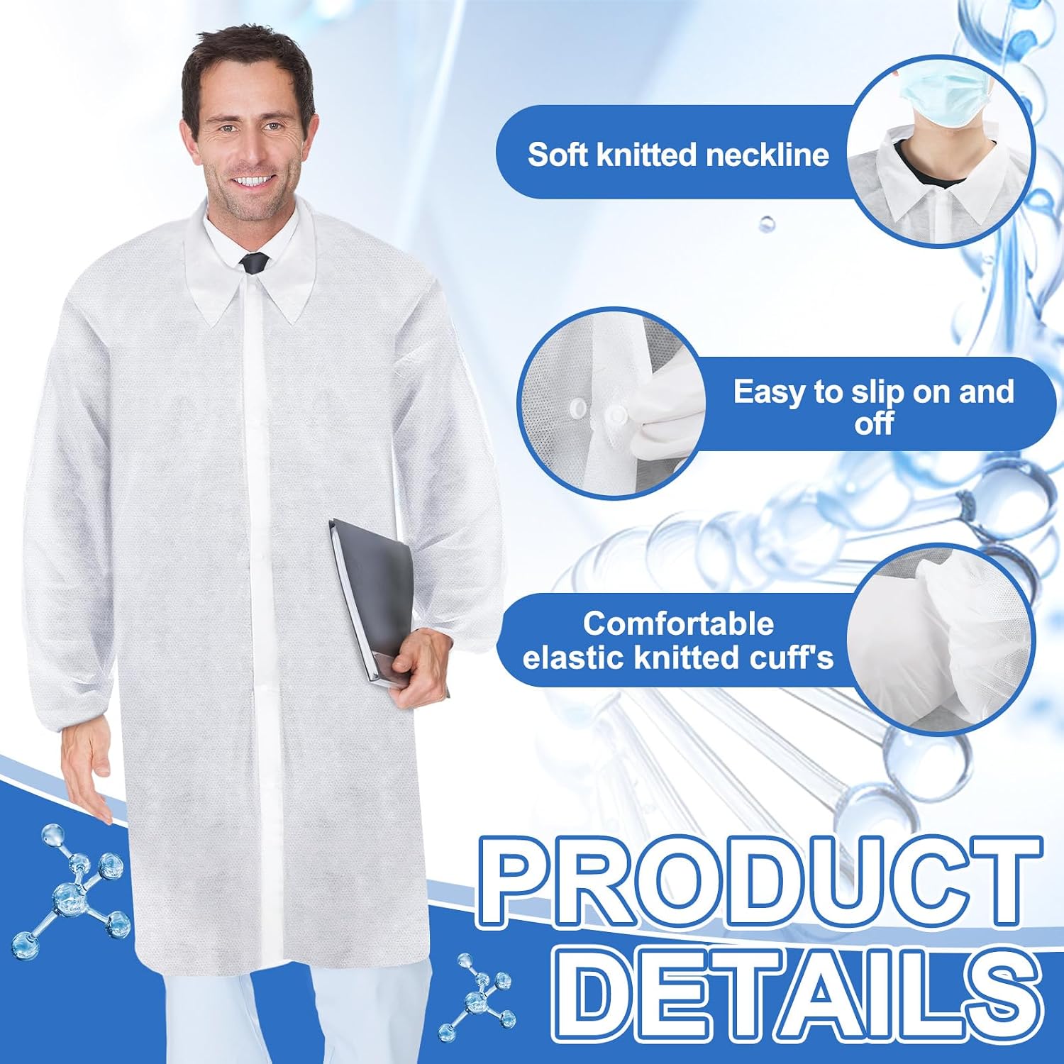 50 Pack Disposable Lab Coats for Adults