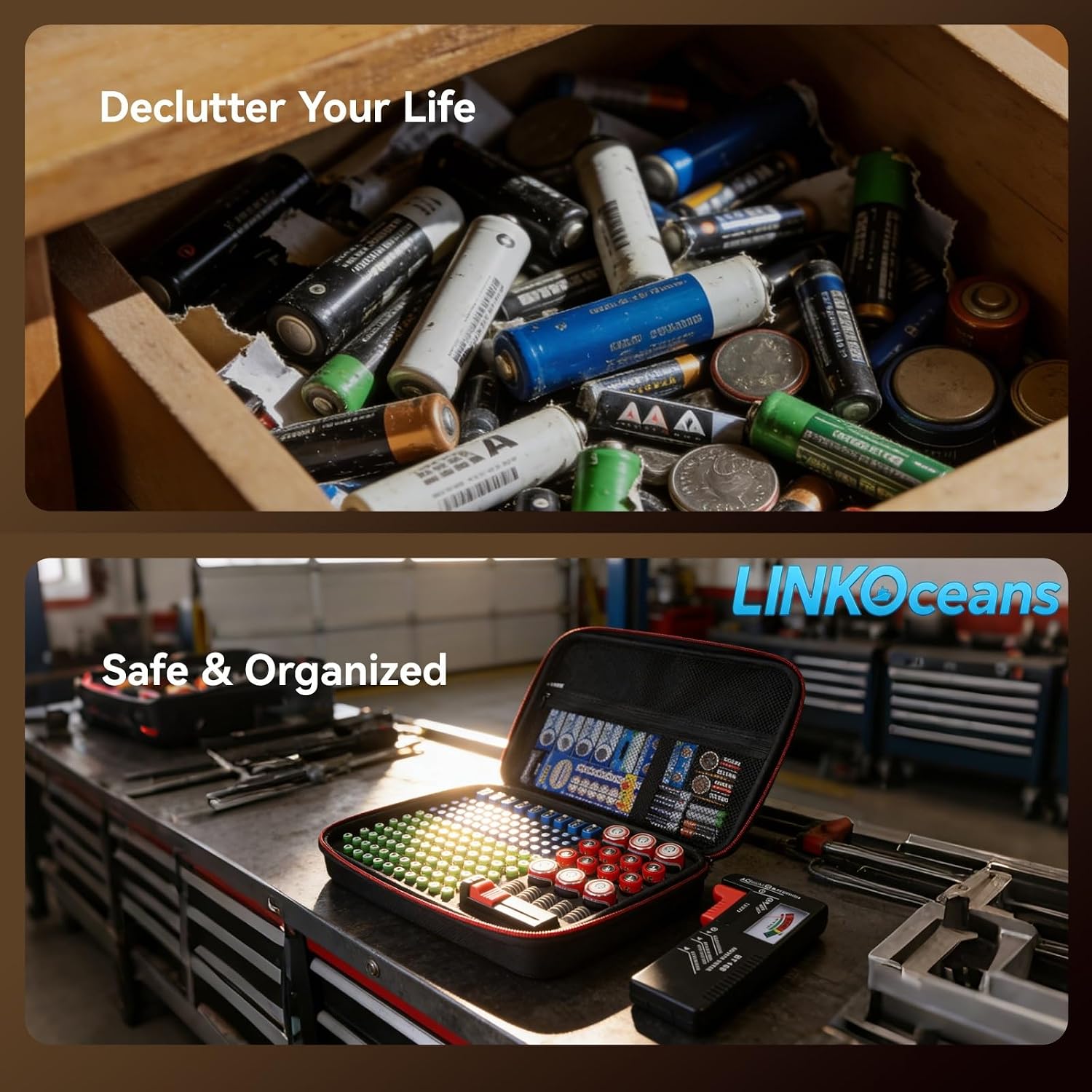 Battery Organizer with BT-168 Tester, EVA Storage Case | 210+ AA AAA C D 9V Capacity, Fireproof Waterproof