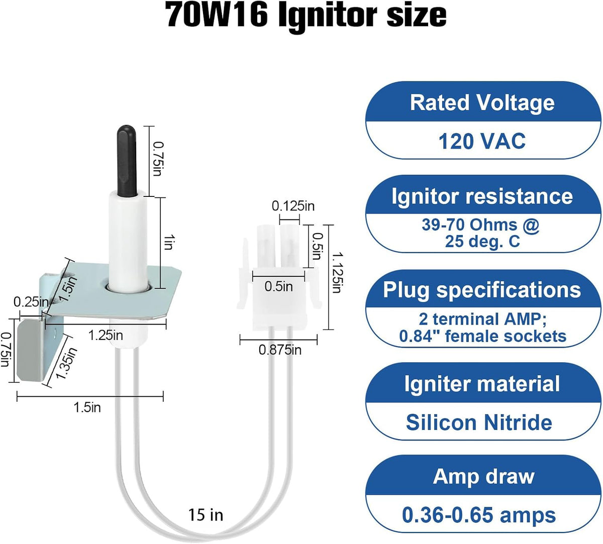 Upgraded 70W16 Furnace Hot Surface Ignitor for Lennox Emerson Armstrong