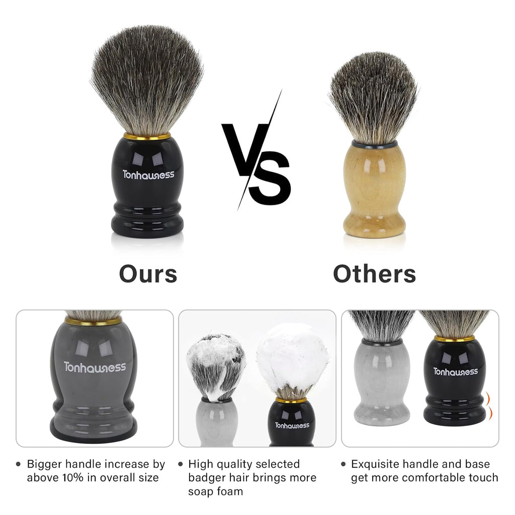 Shaving Brush Kit for Men, 4 in 1 Shaving Brushes Set Includes Badger Hair Shave Brush, Stainless Steel Shaving