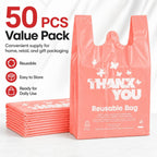 Reusable LDPE Shopping Bags with Handles 12x7x23, 2.25 Mil Thick, Pink, 50 Count