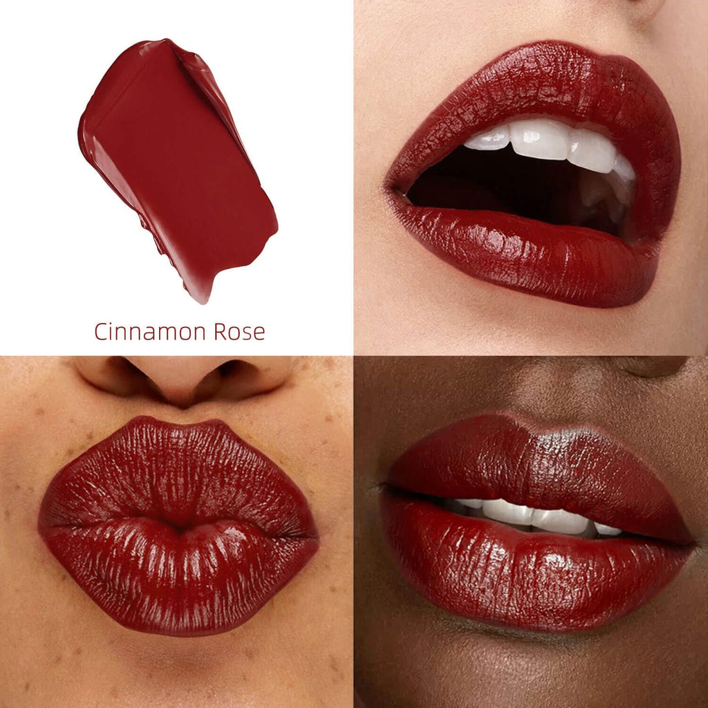 Deep Red Hydrating Lipstick, Glossy Tinted Lip Balm, Cinnamon Rose