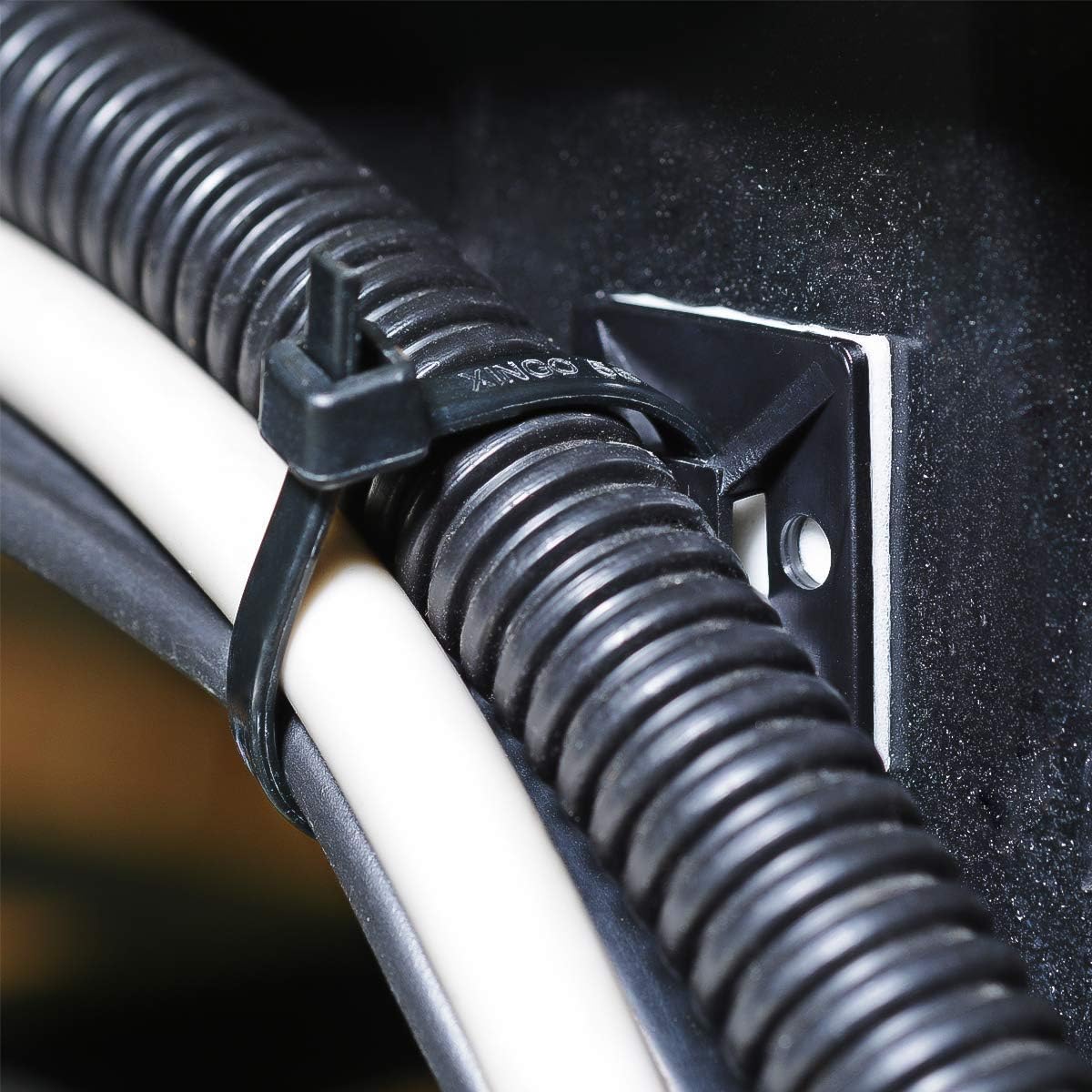 3/4" Strong Back-Glue Self Adhesive Black Cable Zip Tie Mounts 100pcs with 8" Zip Ties, Screws, UV Protection Outdoor