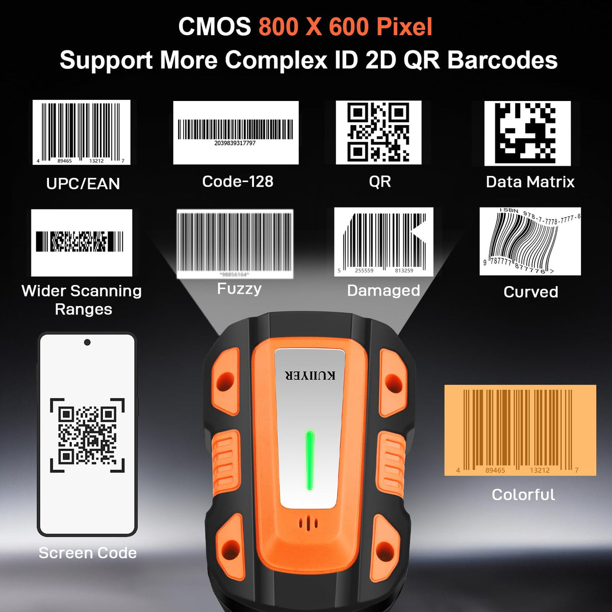 1D QR 2D Industrial Barcode Scanner with Upgraded Charging Dock