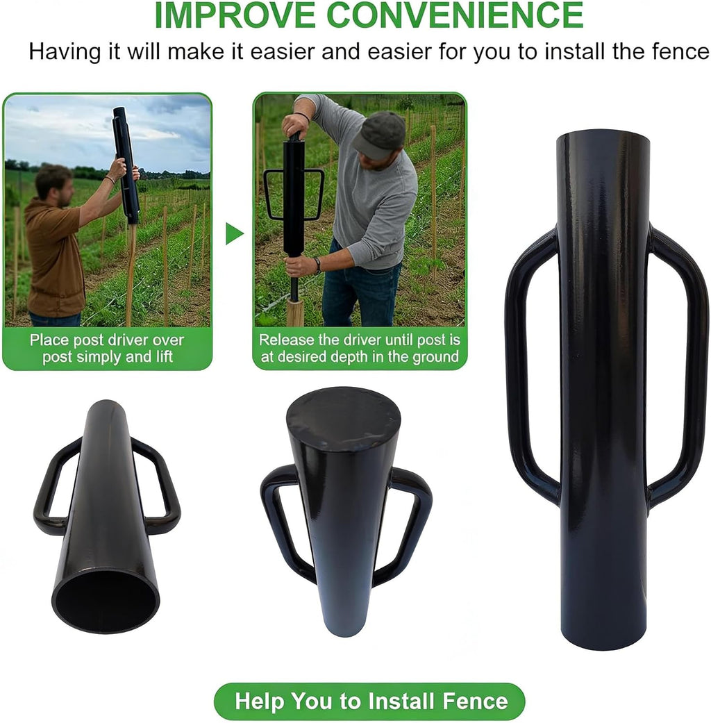 16 Inch Black Fence Post Driver with Handle 12 LB Steel T Post Pounder Portable Hand Post Rammer for Wooden Posts U