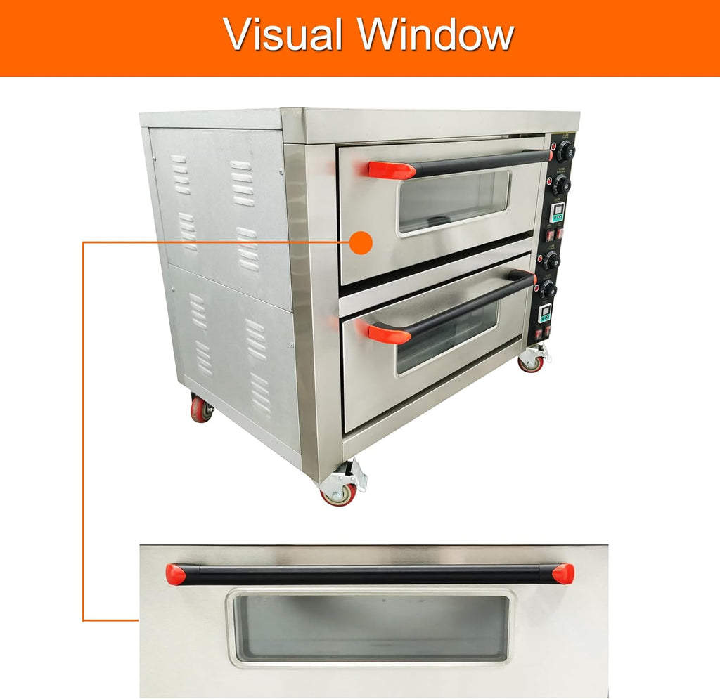 Commercial Pizza Oven Movable Double Deck Convection Oven Commercial Cooker Double Electric Baking Ovens 20℃-350℃