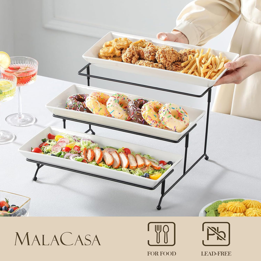 3 Tier Serving Trays, White Porcelain Serving Platters, 14 Inch