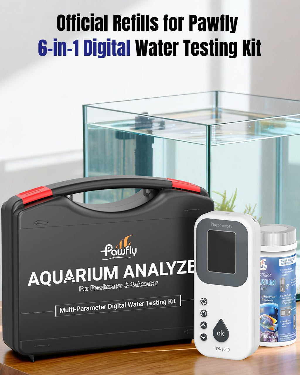 100 Pcs Aquarium Test Strips 6 in 1 Digital Water Testing Kit, Fish Tank Testing Strips for pH Nitrate Nitrite