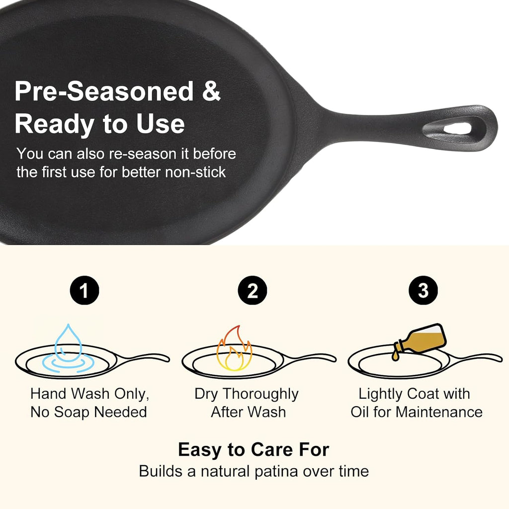 4 Sets Cast Iron Fajita Skillet Set Sizzling Plate with Wooden Base & Anti Scald Protection Hot Handle Cover, Cast