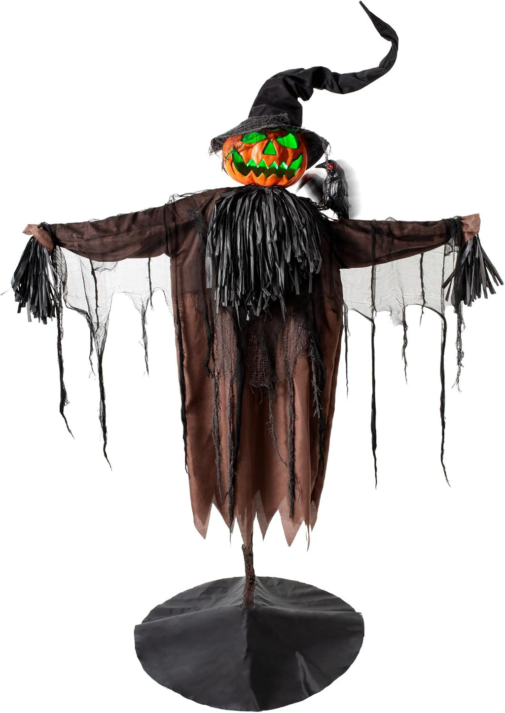 Halloween Animatronics Decorations, 5.5FT Animated Scarecrow with Pumpkin Head & Dynamic Crow, Sound Activated, Light