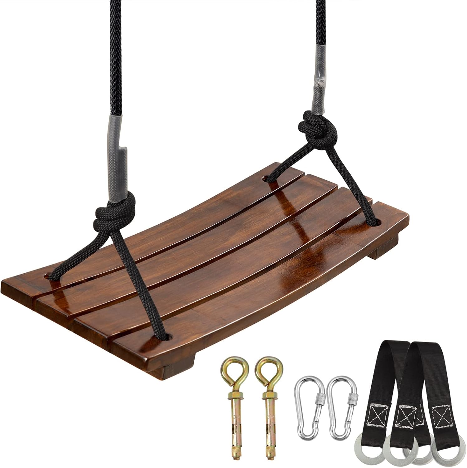 Wood Swing Seat, Carbonized Hanging Wood Tree Swing 16.9 x7.9 x0.5 in for Adult Kids Children Anticorrosive & 100%