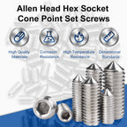30Pcs M5 x 16mm Cone Point Allen Head Set Screws, 304 Stainless Steel