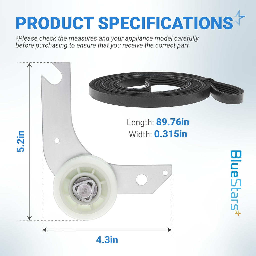 [NEW] BlueStars 134793511 Dryer Idler Pulley & 137315300 Dryer Drive Belt | Compatible with Frigidaire Electrolux