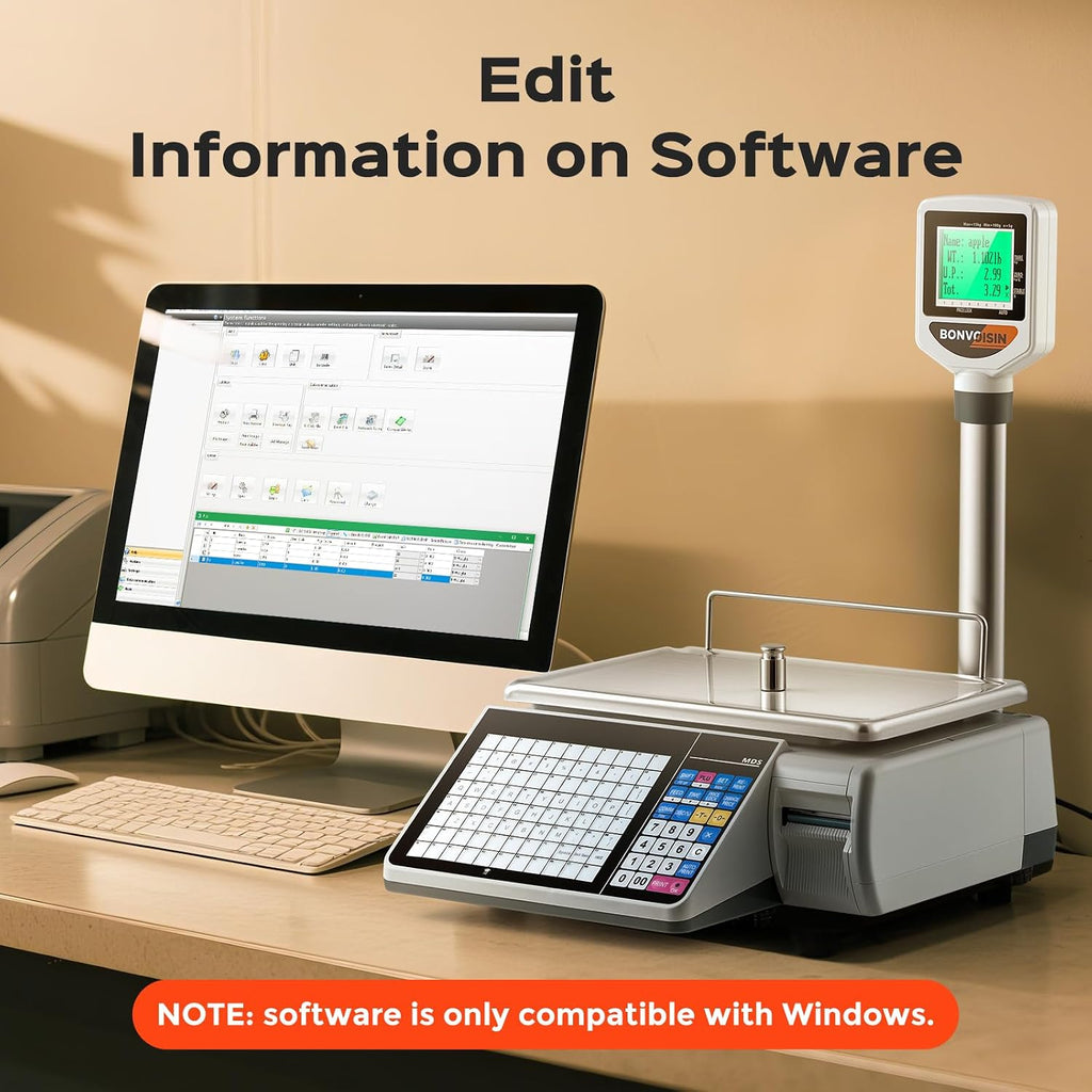 Label Printing Scale Price Computing Scale 33lbs Barcode Printing Scale Deli Scale for Shop