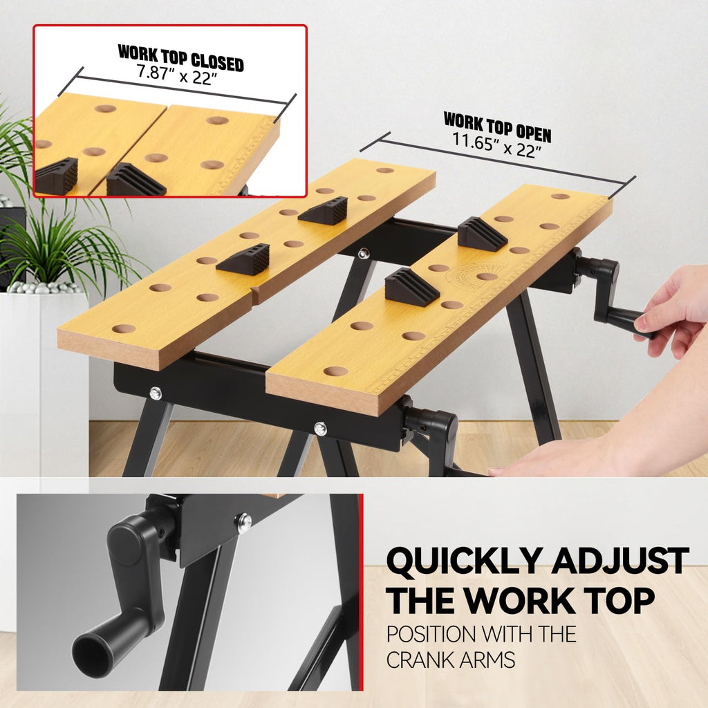 Folding Workbench w/Vise, 8-12" Adjustable Width, Portable